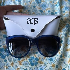 🇺🇸SALE🇺🇸 AQS Sunglasses, new in case. Oversized blue frames, w/ grey lenses